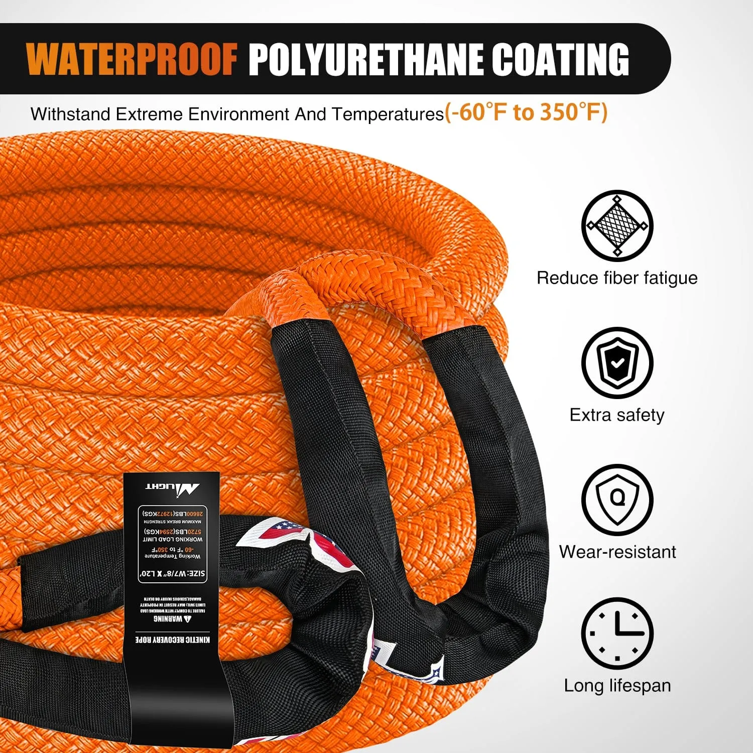 1in x 30ft Kinetic Recovery Rope 33000LBS