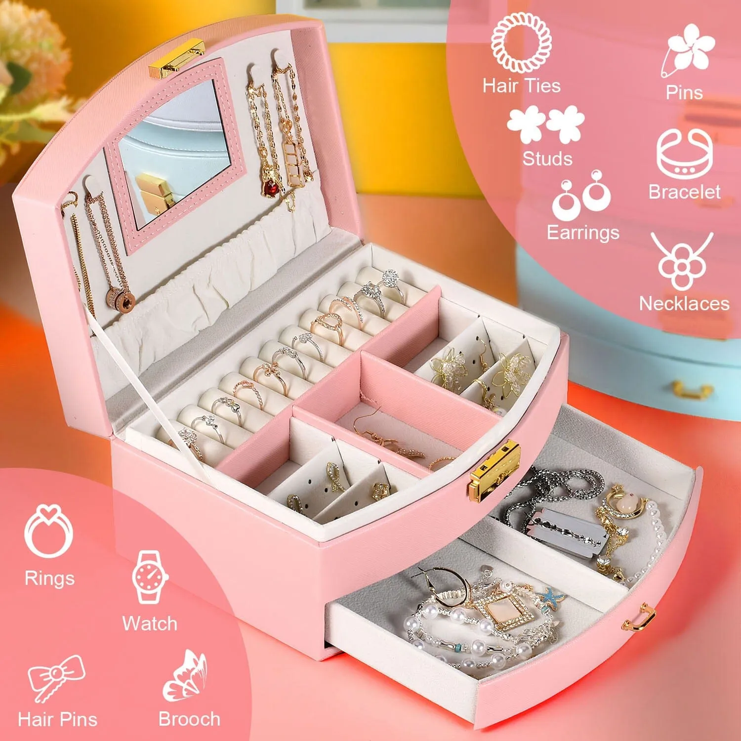 2-Layer Lockable Leather Jewelry Box