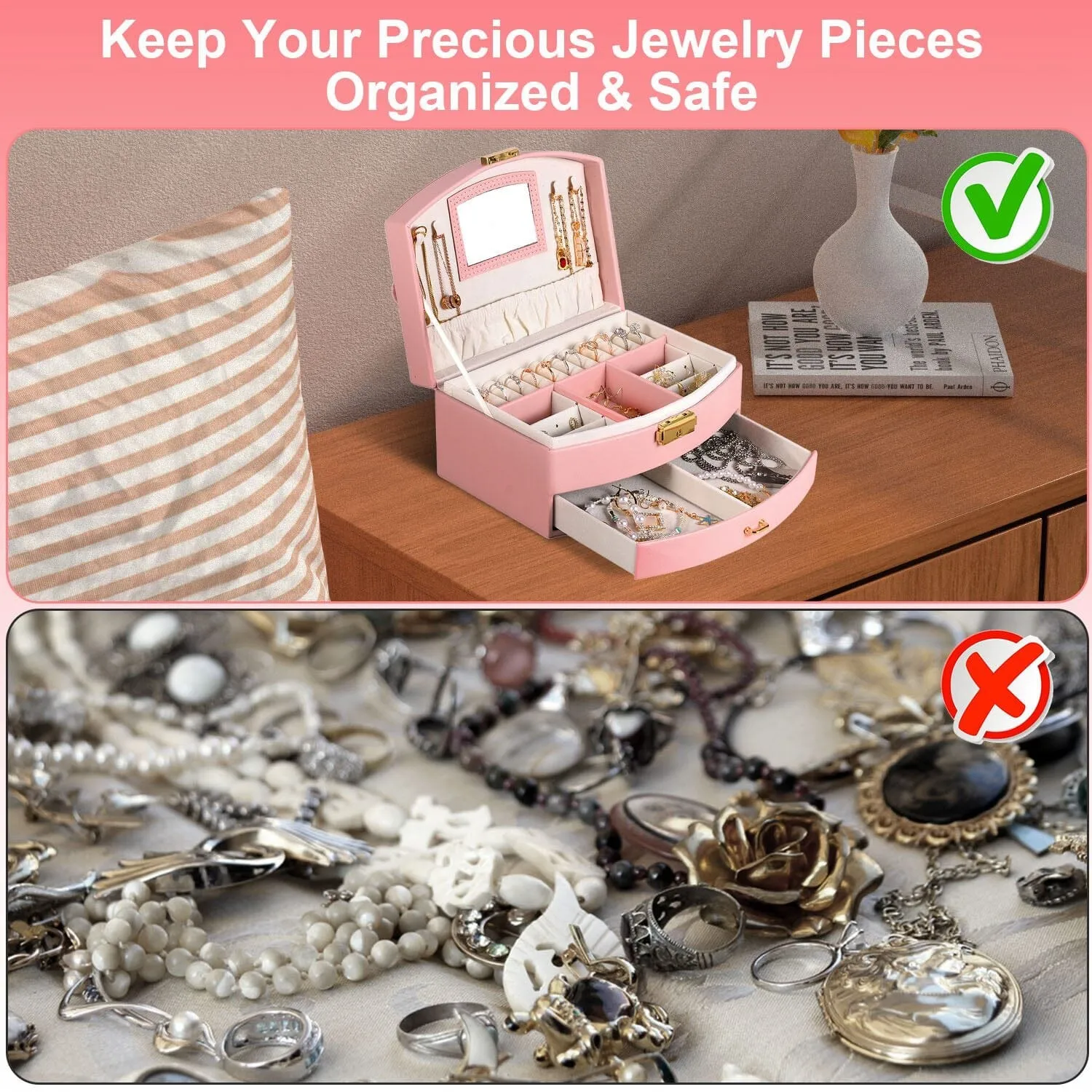 2-Layer Lockable Leather Jewelry Box