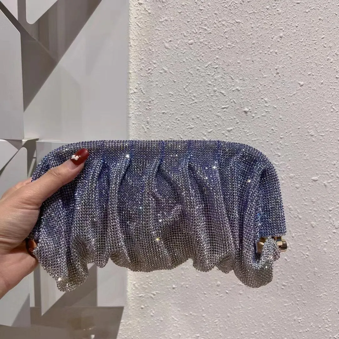 40 Colors Rhinestone Evening Clutch Purses Women Handbags Luxury Designer Folds Chain Crystal Clip Crossbody Bags Wedding Party