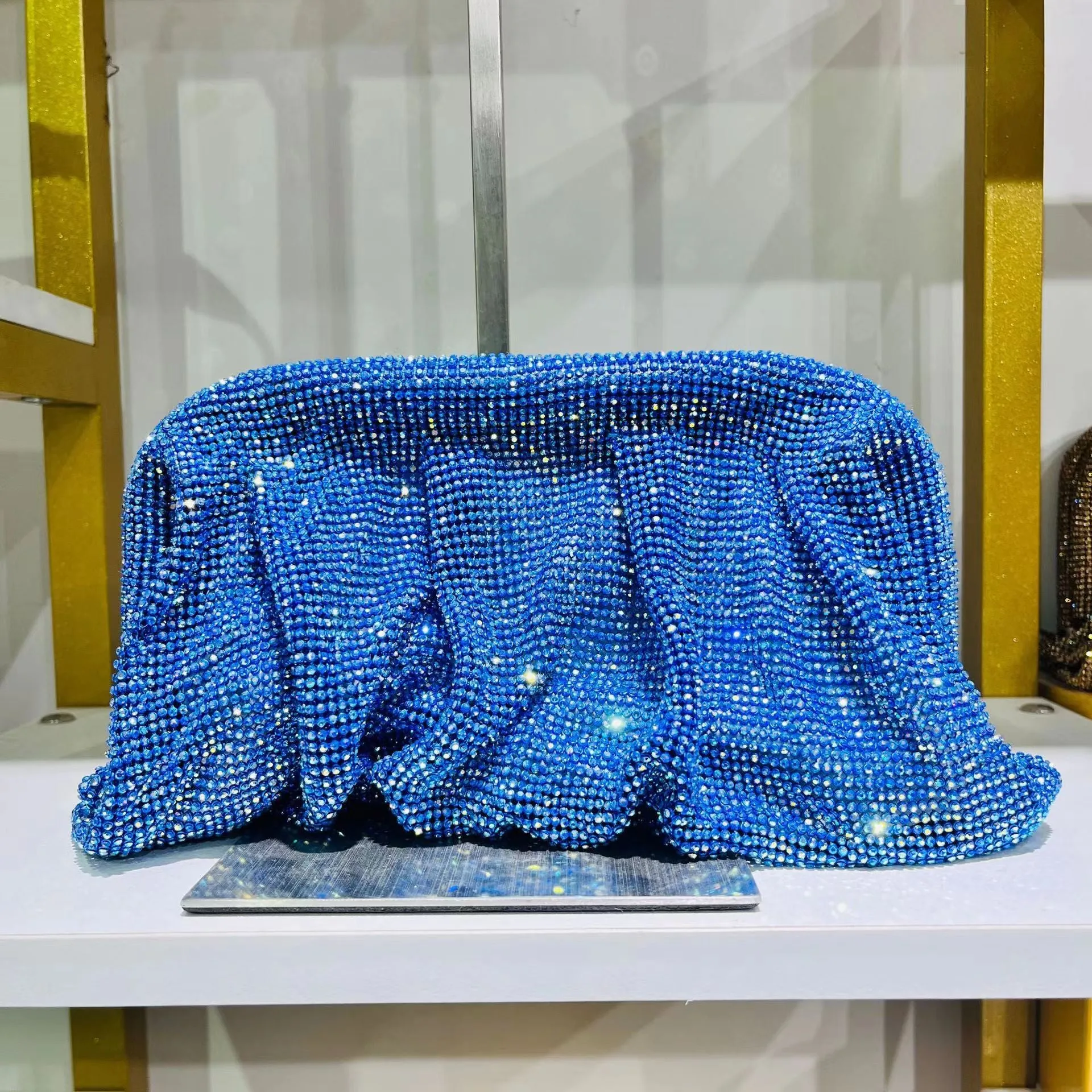40 Colors Rhinestone Evening Clutch Purses Women Handbags Luxury Designer Folds Chain Crystal Clip Crossbody Bags Wedding Party