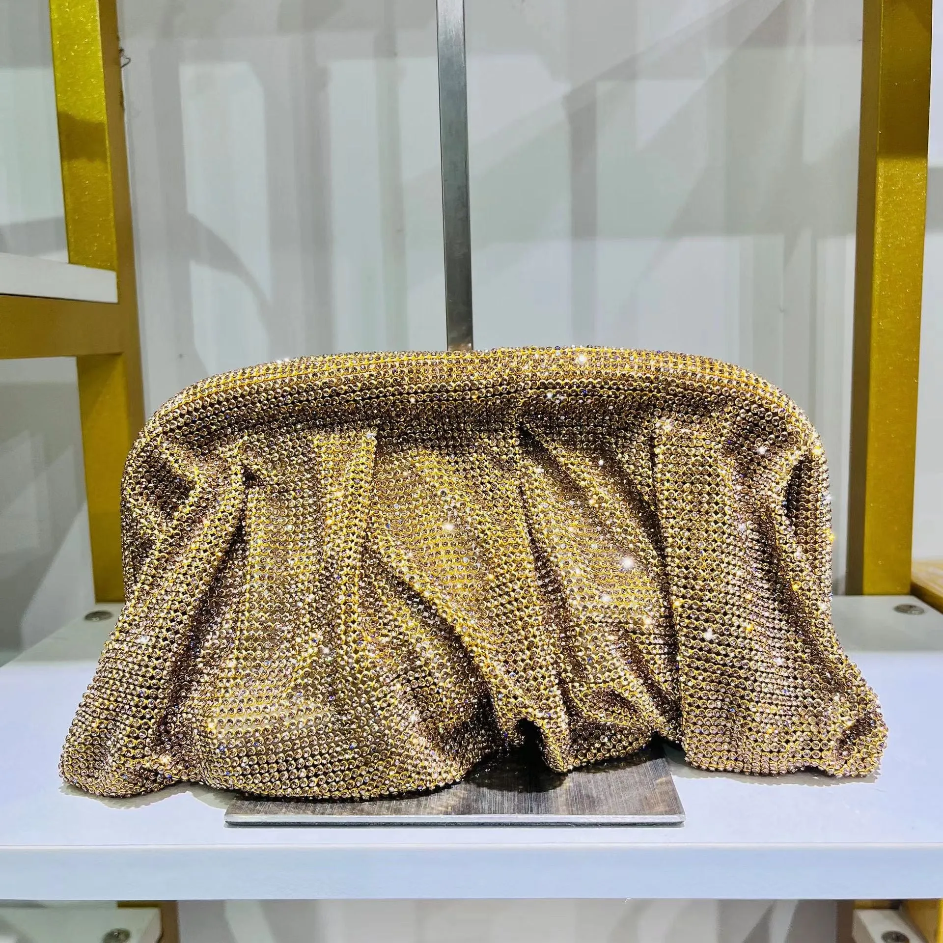 40 Colors Rhinestone Evening Clutch Purses Women Handbags Luxury Designer Folds Chain Crystal Clip Crossbody Bags Wedding Party
