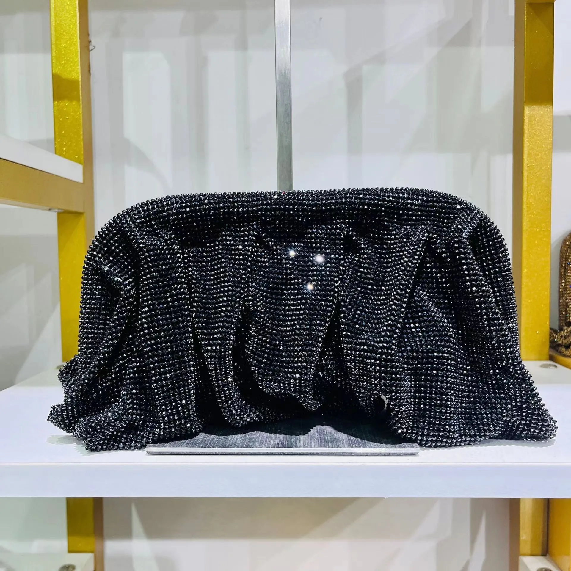 40 Colors Rhinestone Evening Clutch Purses Women Handbags Luxury Designer Folds Chain Crystal Clip Crossbody Bags Wedding Party
