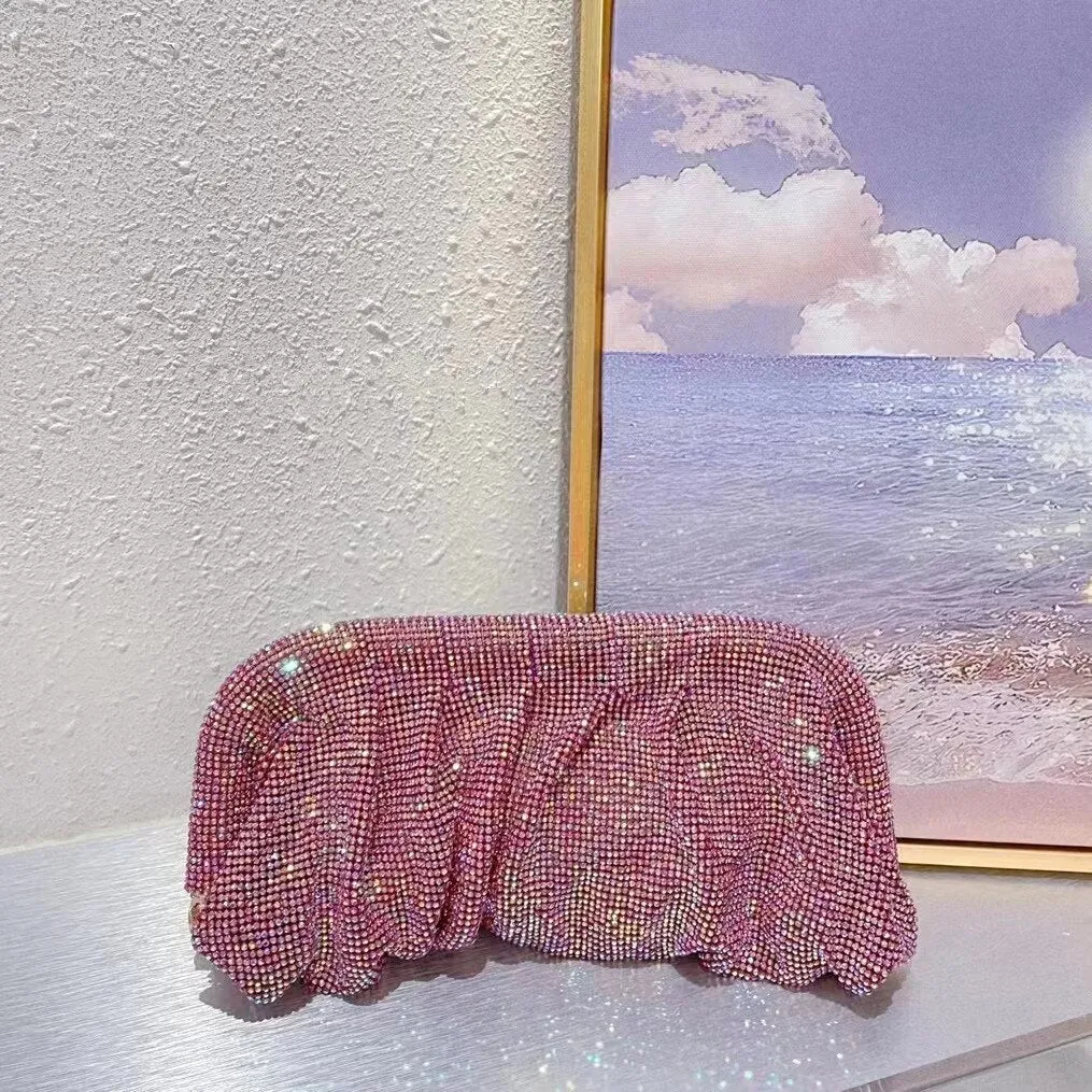 40 Colors Rhinestone Evening Clutch Purses Women Handbags Luxury Designer Folds Chain Crystal Clip Crossbody Bags Wedding Party