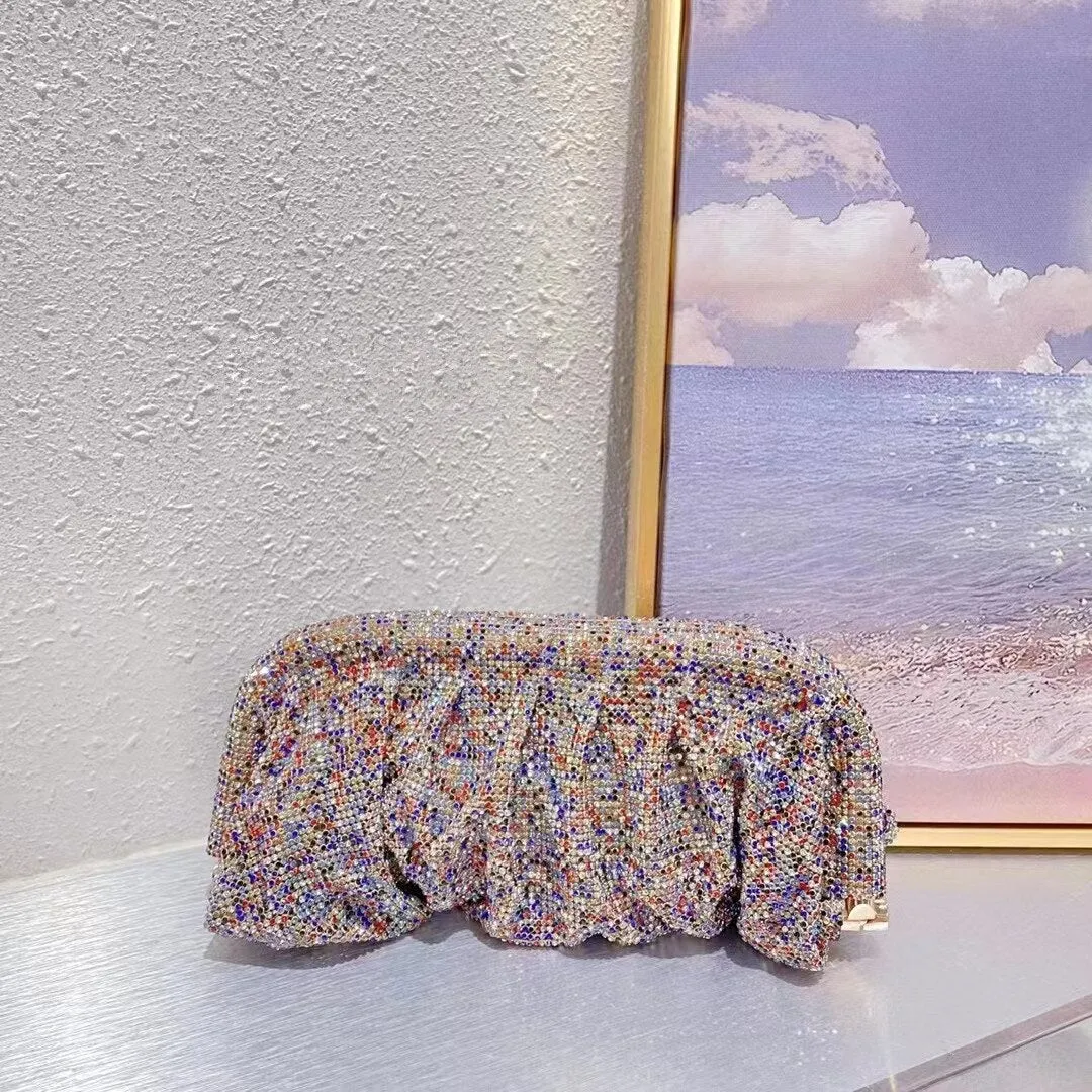 40 Colors Rhinestone Evening Clutch Purses Women Handbags Luxury Designer Folds Chain Crystal Clip Crossbody Bags Wedding Party