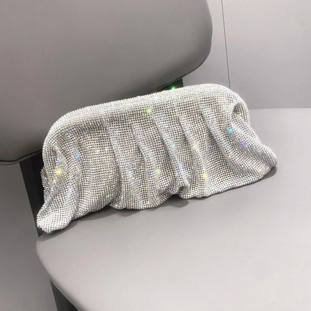 40 Colors Rhinestone Evening Clutch Purses Women Handbags Luxury Designer Folds Chain Crystal Clip Crossbody Bags Wedding Party