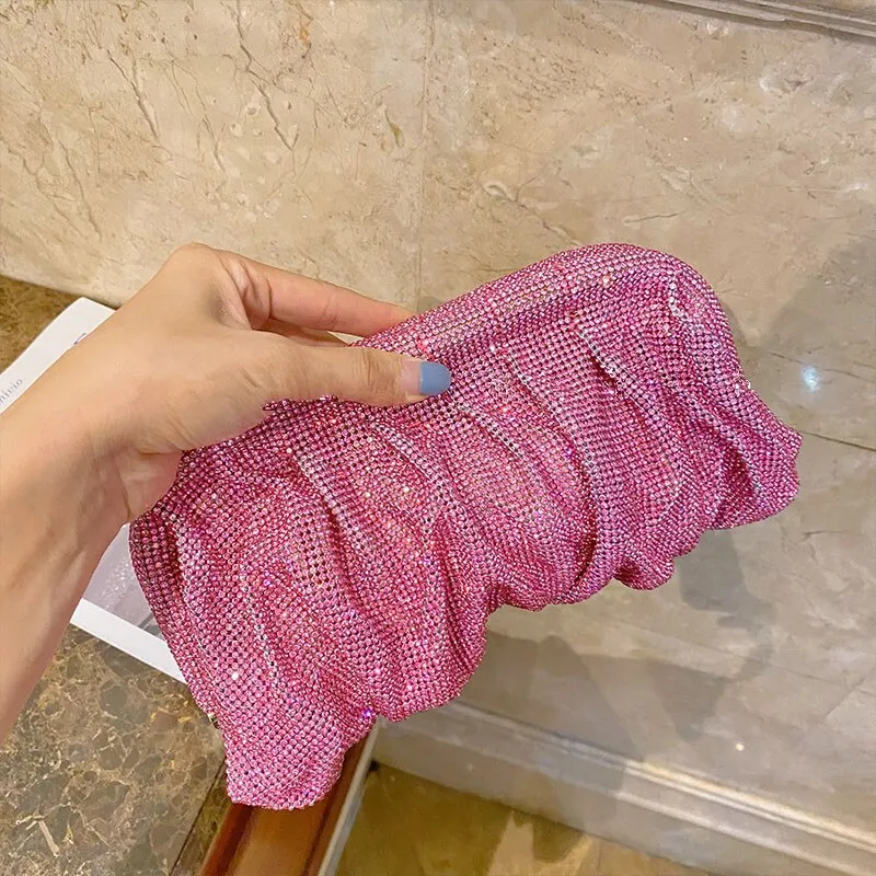 40 Colors Rhinestone Evening Clutch Purses Women Handbags Luxury Designer Folds Chain Crystal Clip Crossbody Bags Wedding Party