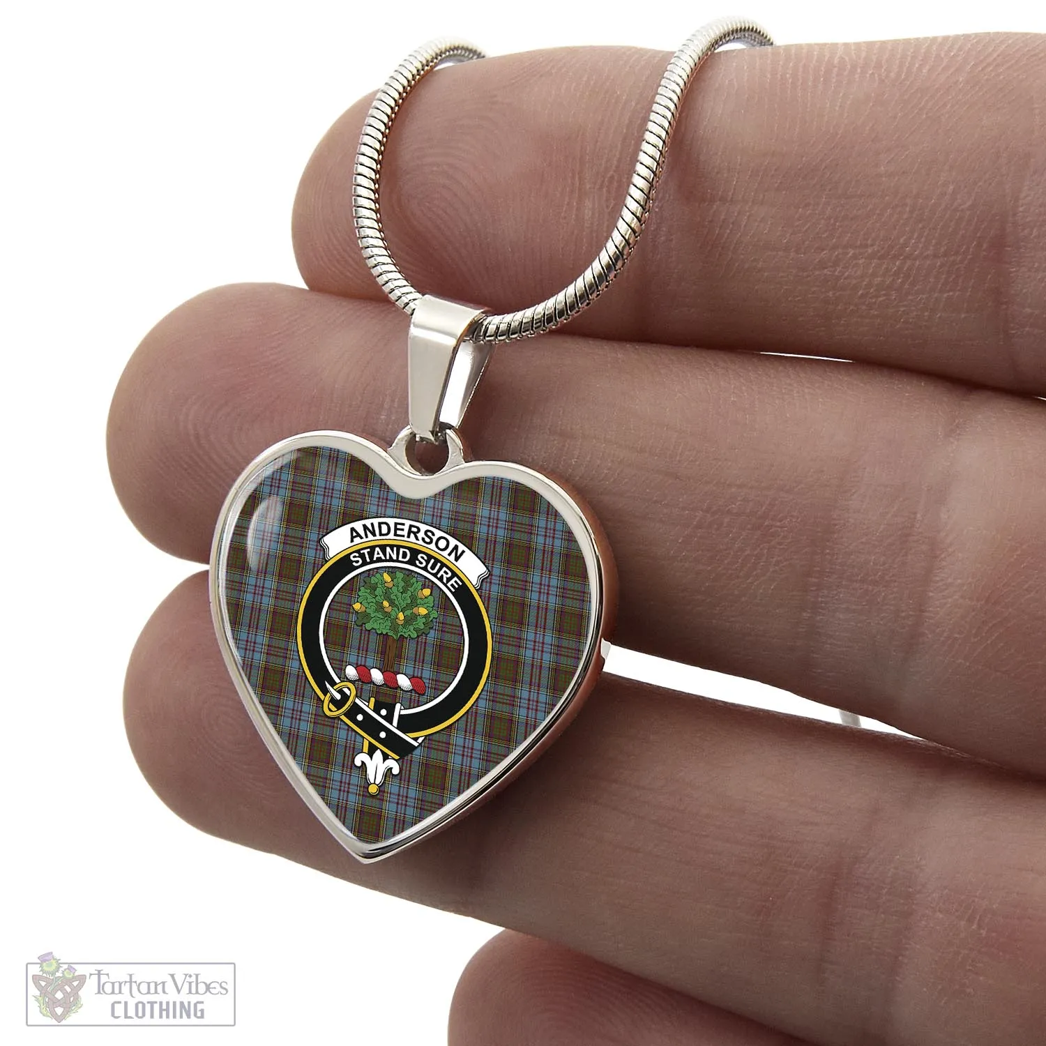 Anderson Tartan Heart Necklace with Family Crest