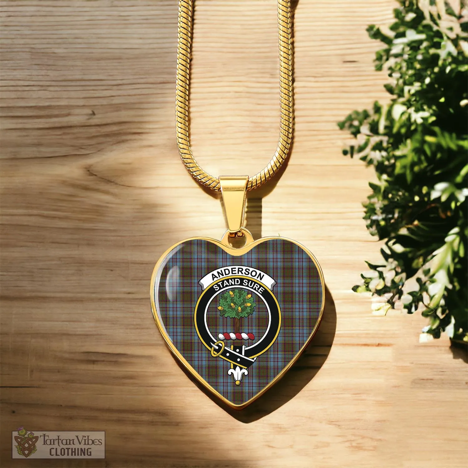 Anderson Tartan Heart Necklace with Family Crest
