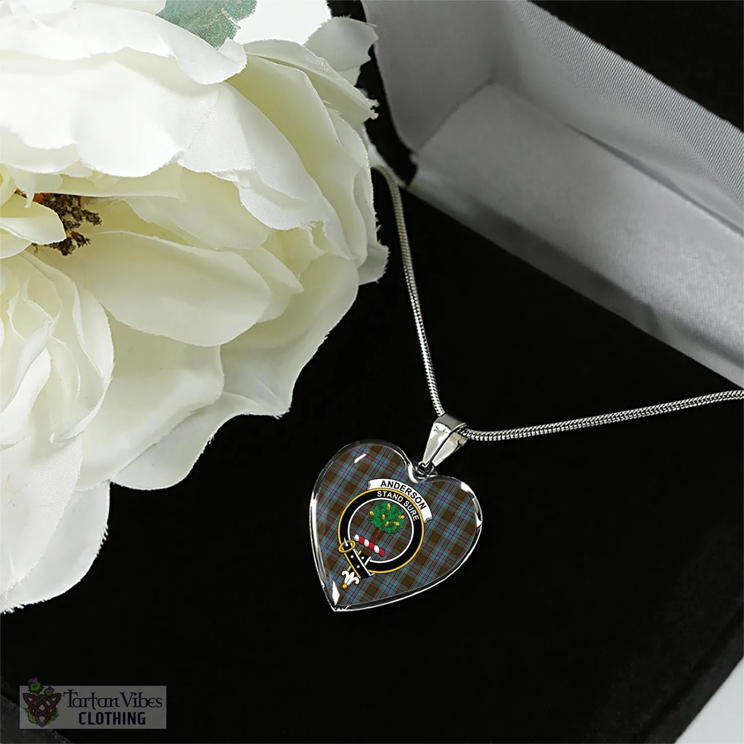 Anderson Tartan Heart Necklace with Family Crest