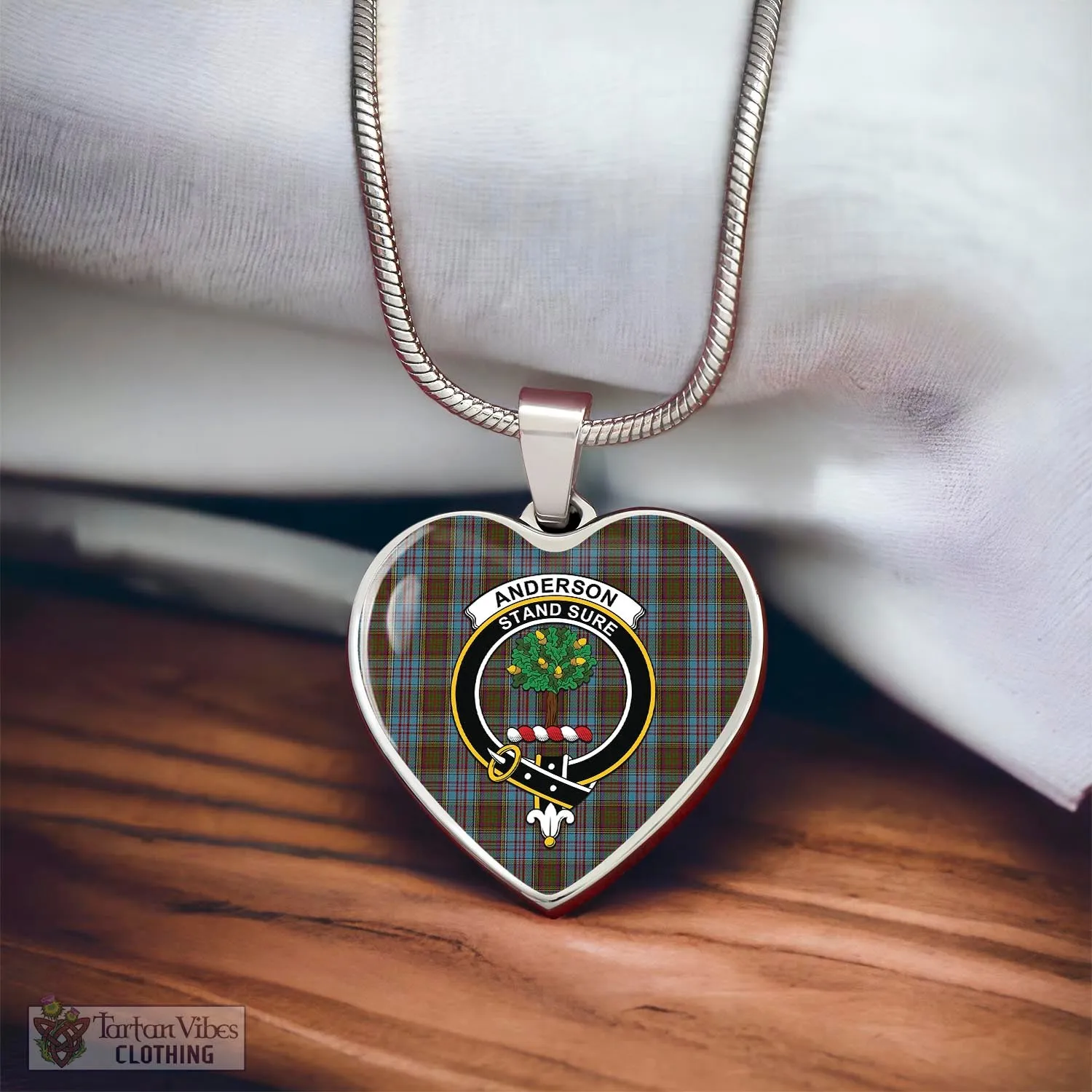 Anderson Tartan Heart Necklace with Family Crest