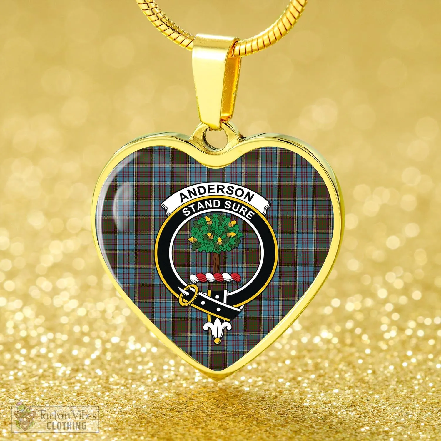Anderson Tartan Heart Necklace with Family Crest