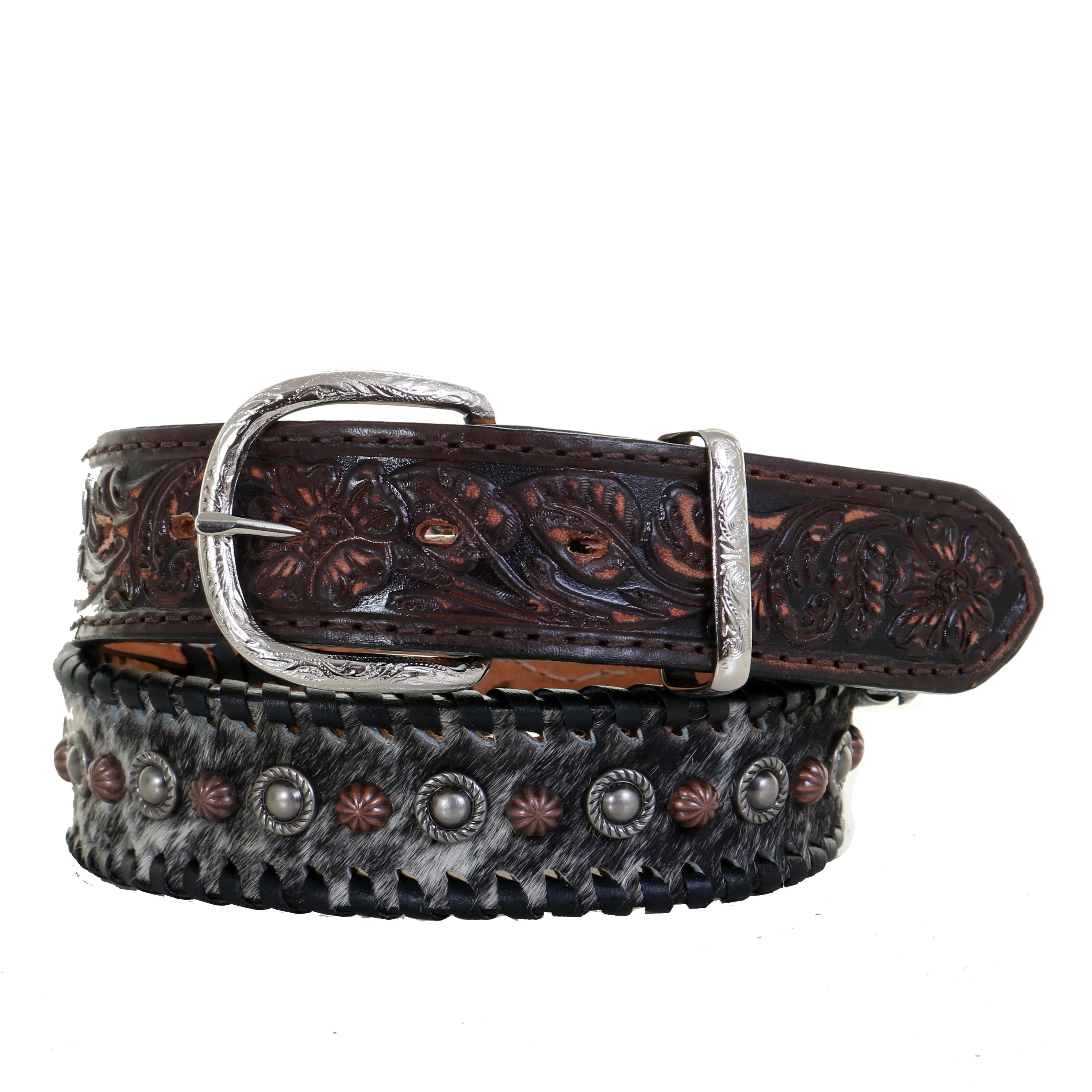 B1085 - Salt and Pepper Hair Studded Belt