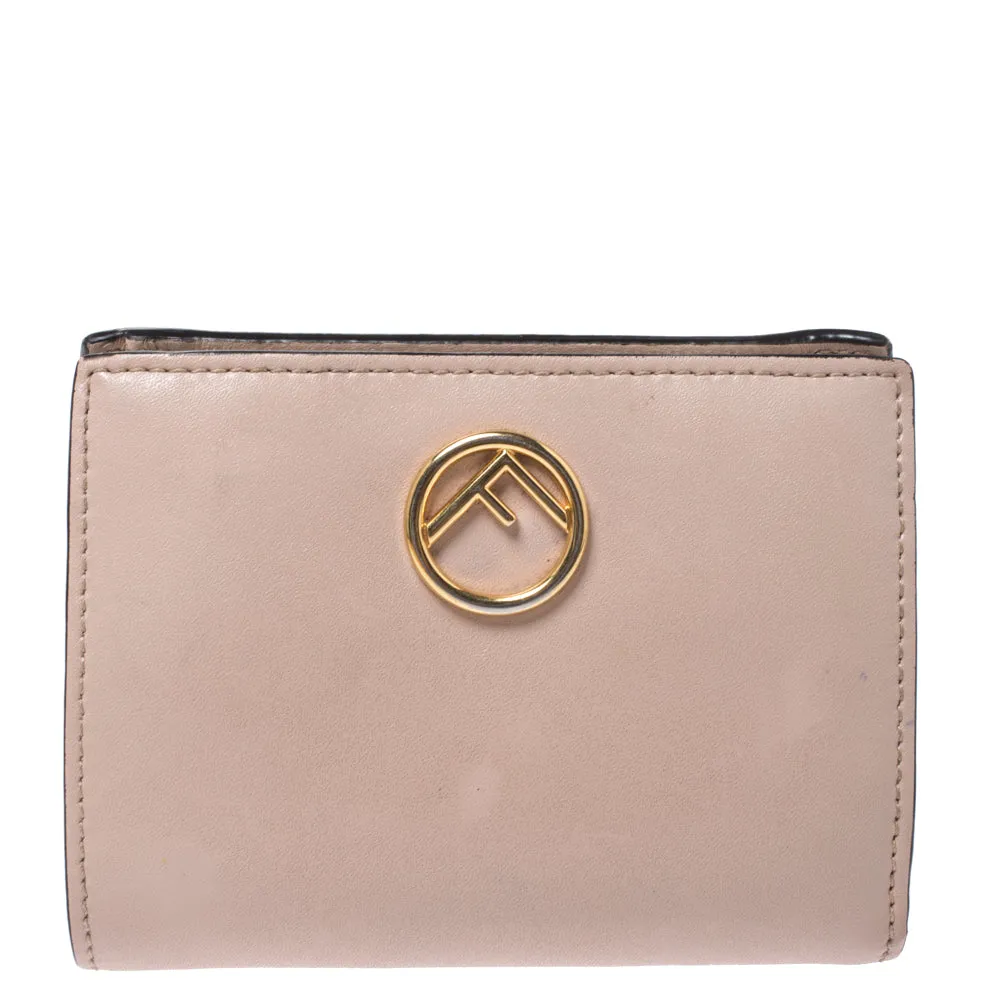 Beige Leather Bifold F Is Compact Wallet