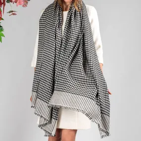 Black and Ivory Houndstooth Cashmere Shawl