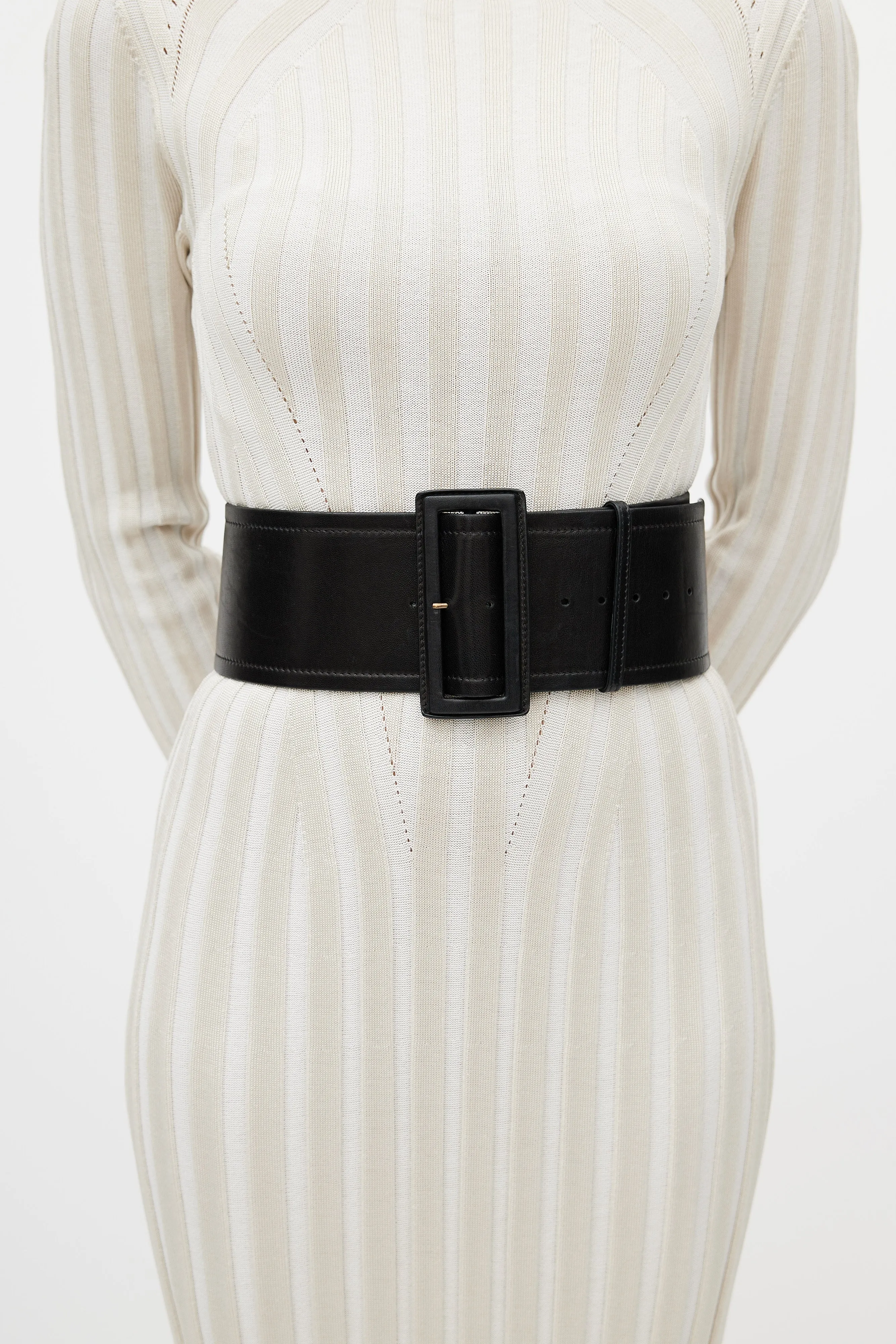 Black Leather Wide Waist Belt