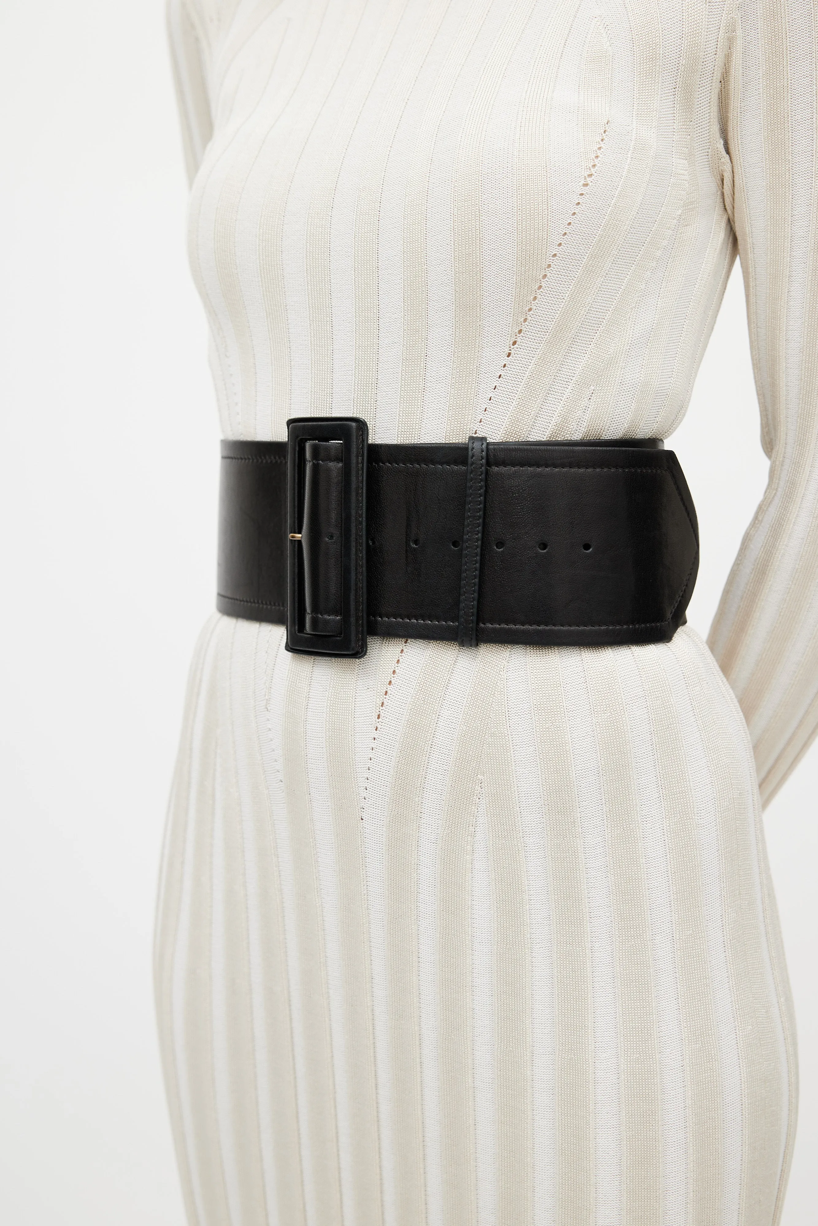 Black Leather Wide Waist Belt