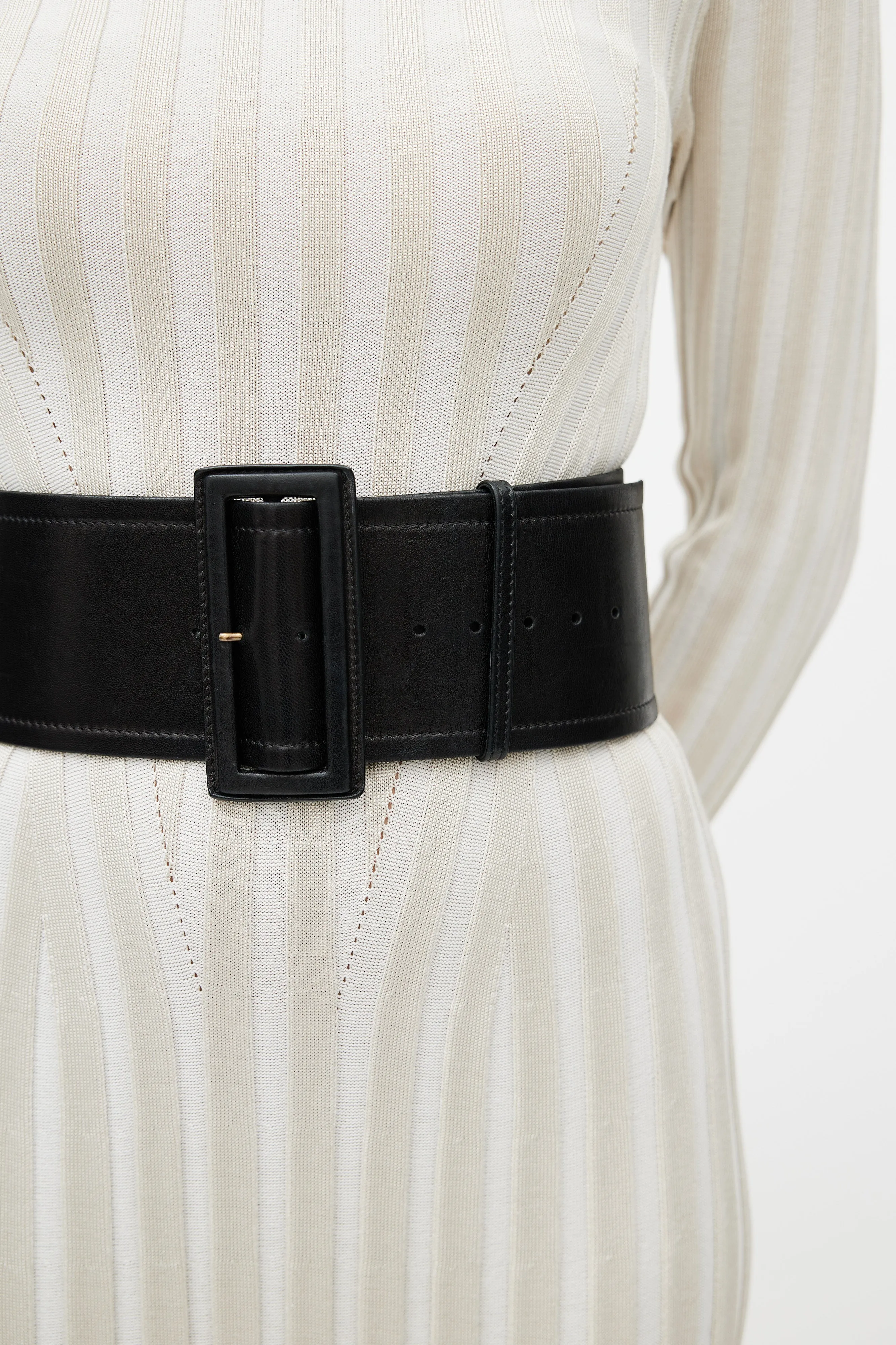 Black Leather Wide Waist Belt