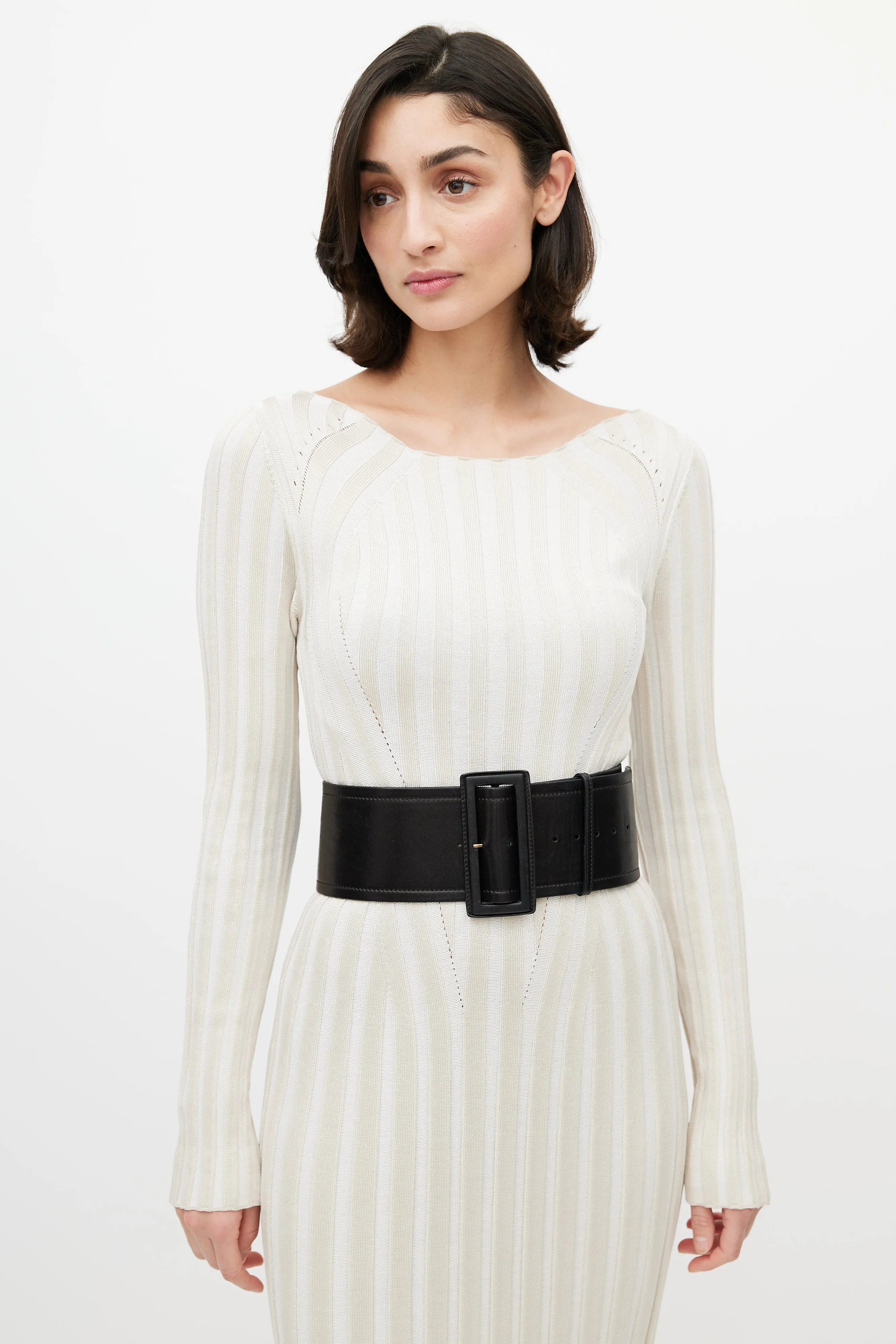 Black Leather Wide Waist Belt