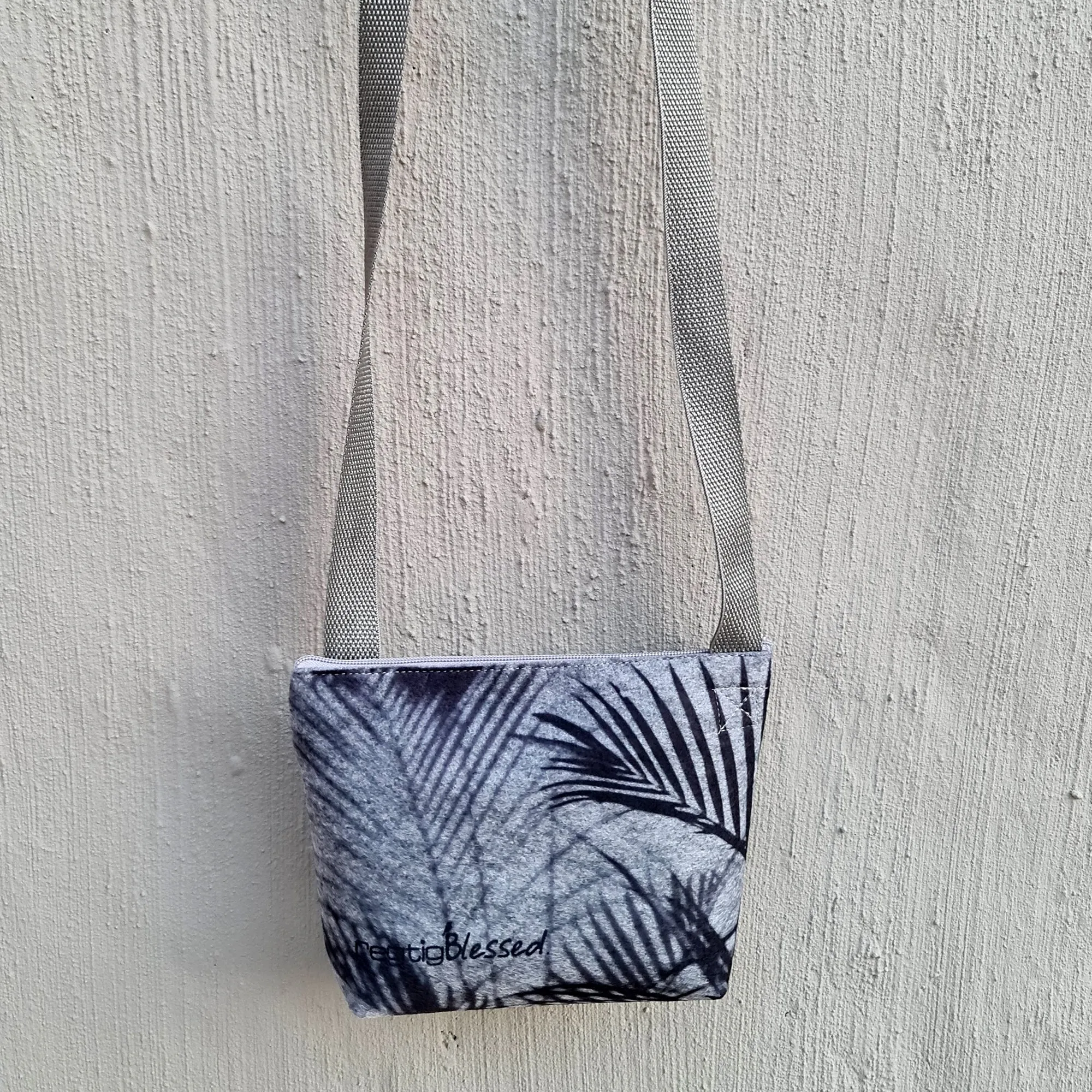 Black Palms - Recycled Felt Sling Purse