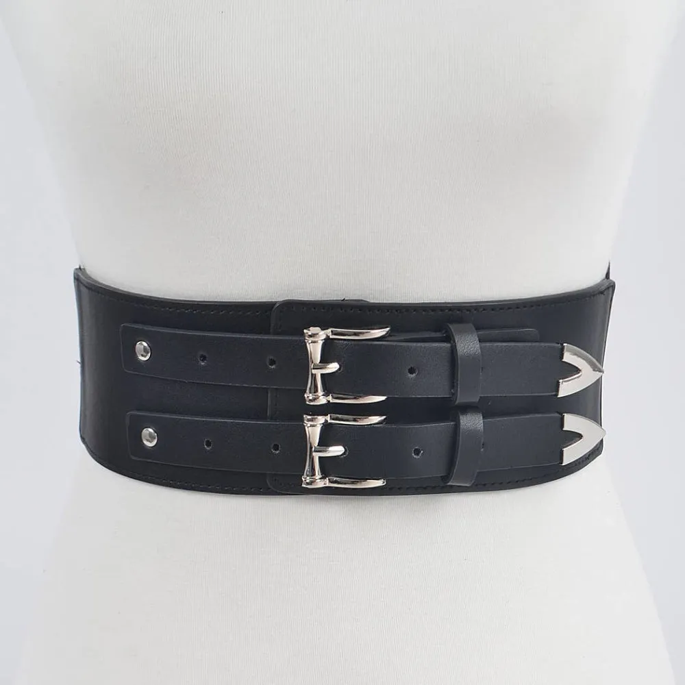 Black Waist Belt with Silver Buckles