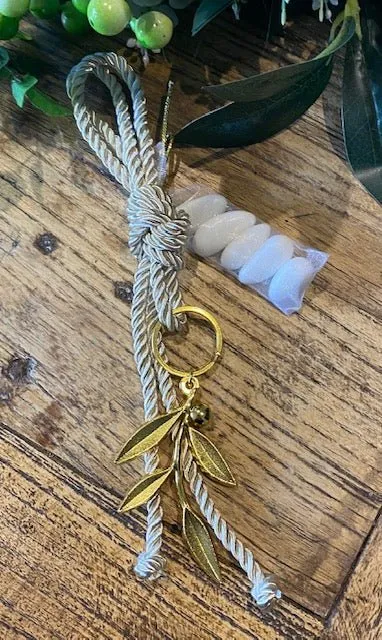 Bomboniere - Large Gold Olive Branch Keyring on Rope