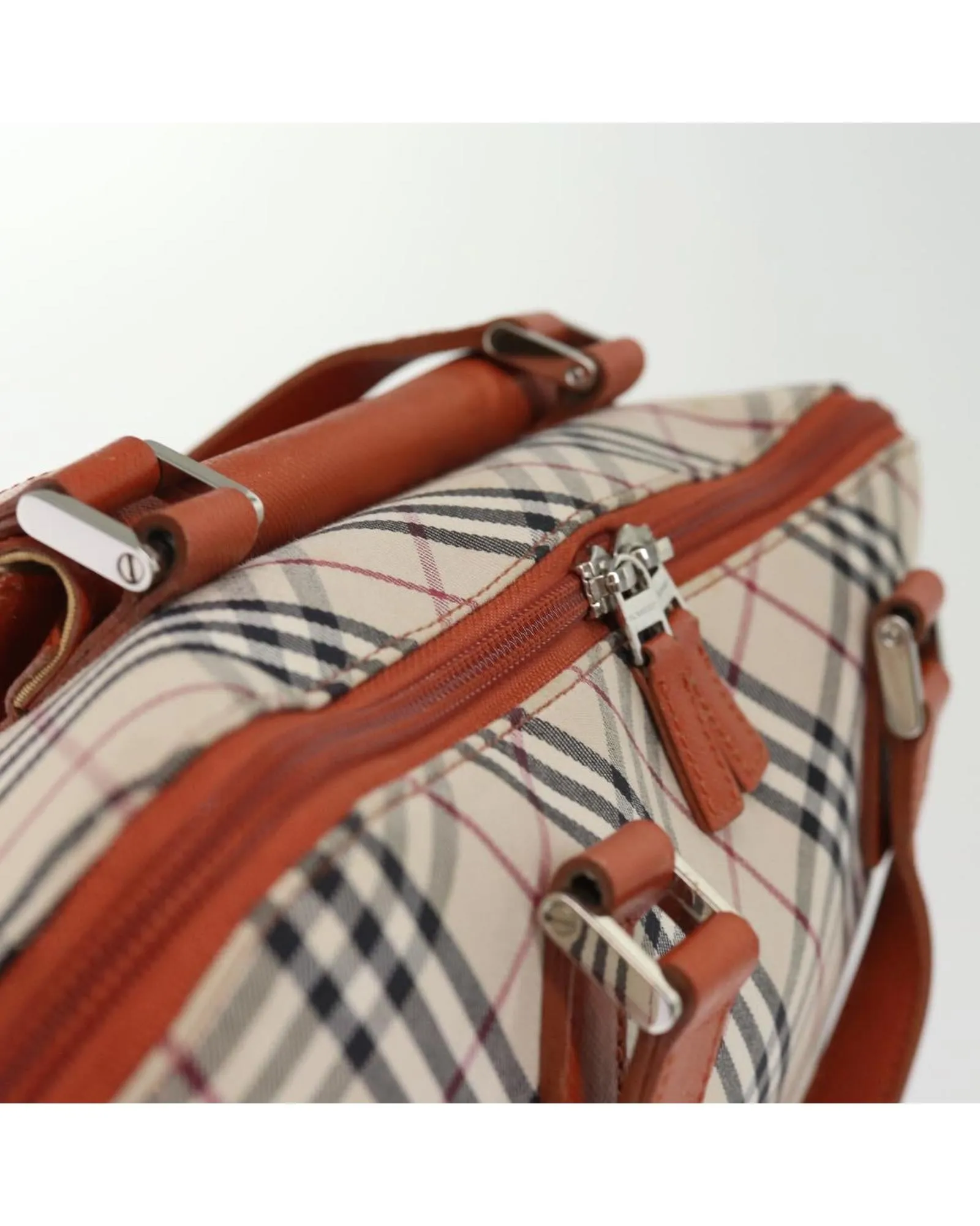 BURBERRY Small Check Handbag Beige Leather Trim