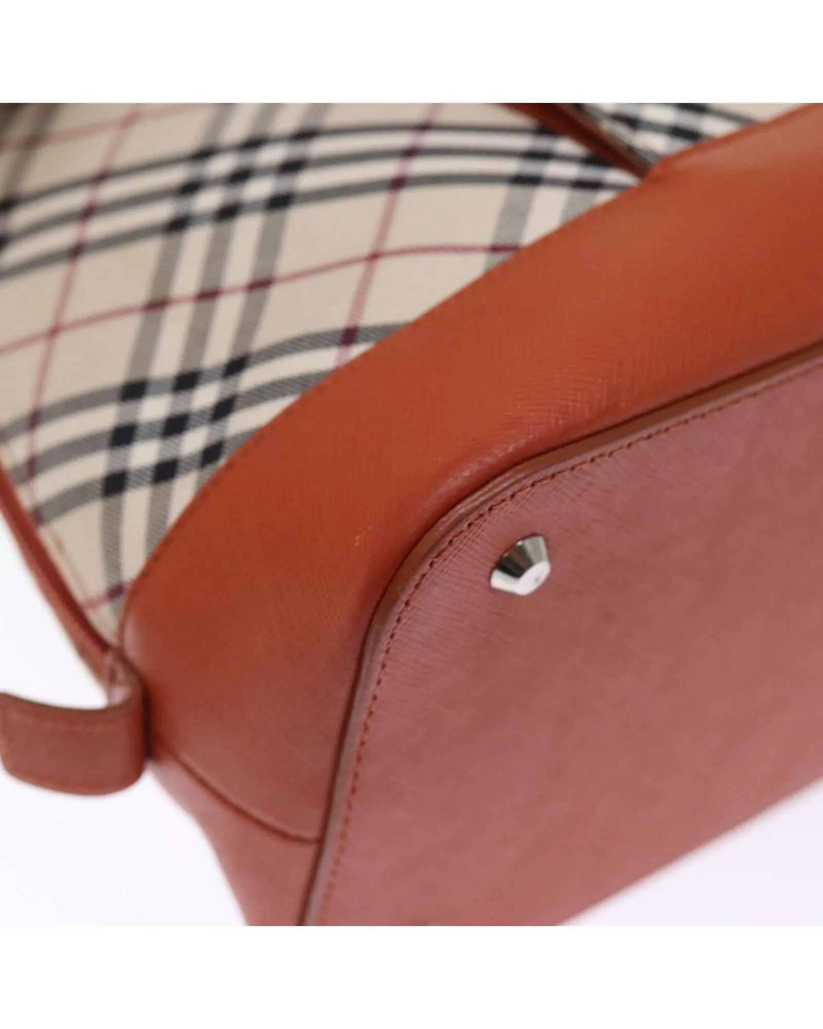 BURBERRY Small Check Handbag Beige Leather Trim