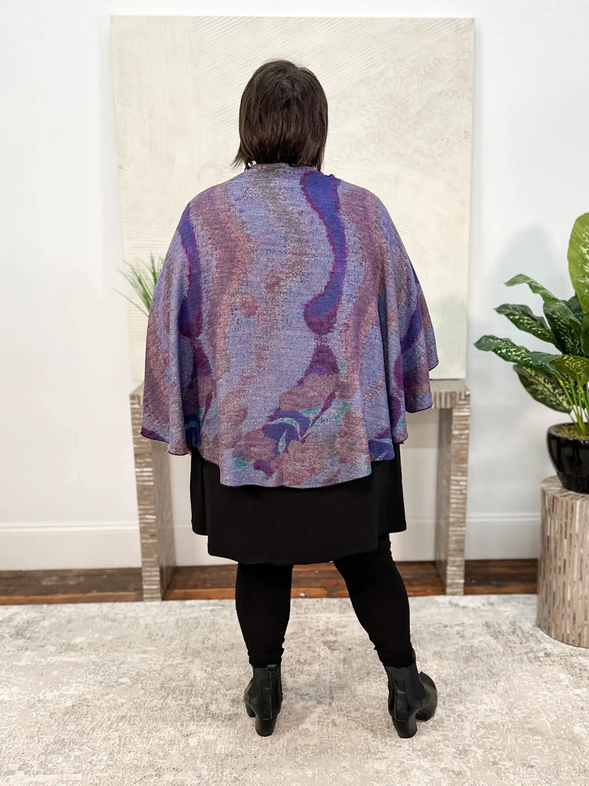 Cashmere Reversible Buckle Shawl, Large Flower Black Multi