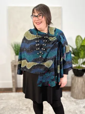 Cashmere Reversible Buckle Shawl, Large Flower Black Multi