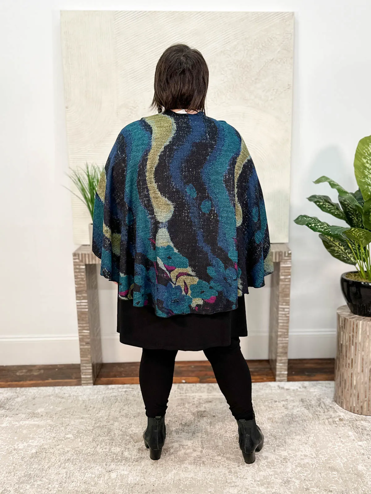 Cashmere Reversible Buckle Shawl, Large Flower Black Multi