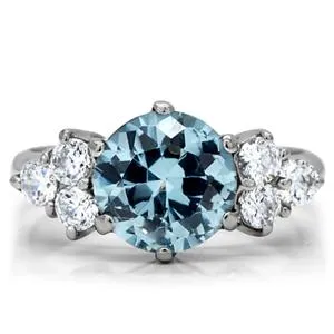 CJ134TK Wholesale Stainless Steel Aquamarine Cubic Zirconia Ring