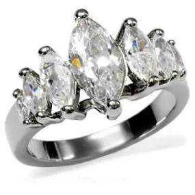 CJ7691OS Wholesale Stainless Steel Graduated Marquise CZ Engagement Ring