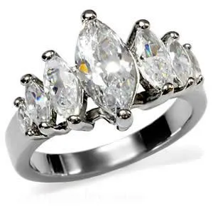 CJ7691OS Wholesale Stainless Steel Graduated Marquise CZ Engagement Ring