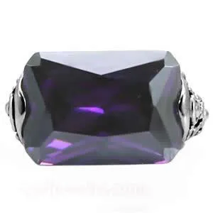 CJ7700OS Wholesale - Stainless Steel Ornate Amethyst Rectangle CZ Cocktail Ring