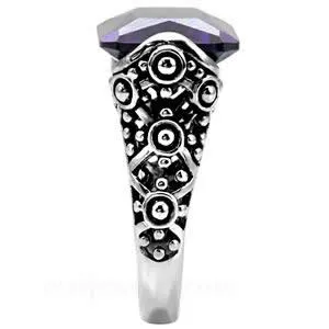 CJ7700OS Wholesale - Stainless Steel Ornate Amethyst Rectangle CZ Cocktail Ring