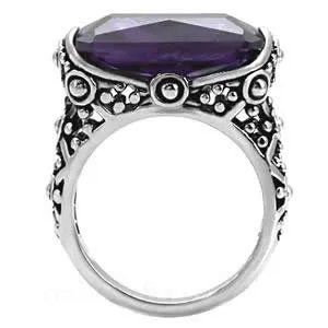 CJ7700OS Wholesale - Stainless Steel Ornate Amethyst Rectangle CZ Cocktail Ring