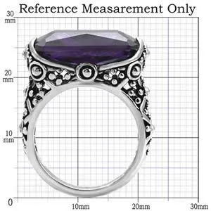 CJ7700OS Wholesale - Stainless Steel Ornate Amethyst Rectangle CZ Cocktail Ring