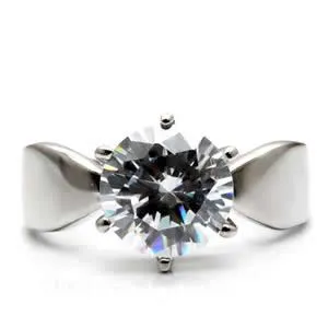 CJ7736OS Wholesale - Stainless Steel Solitaire Round Cubic Zirconia Engagement Ring