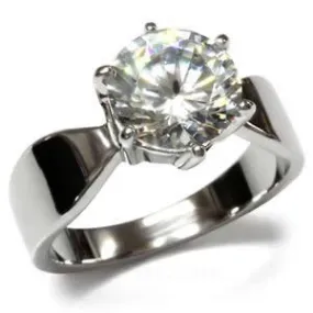 CJ7736OS Wholesale - Stainless Steel Solitaire Round Cubic Zirconia Engagement Ring