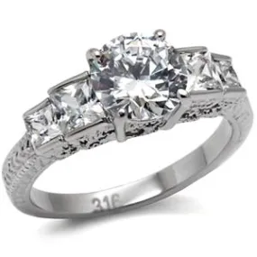 CJ7747OS Wholesale Stainless Steel Round Cubic Zirconia Intricately Raised Setting Engagement Ring
