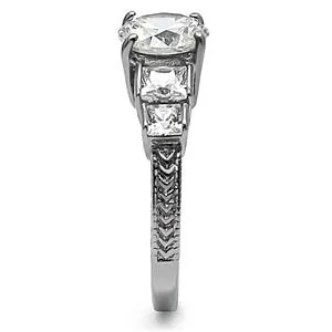 CJ7747OS Wholesale Stainless Steel Round Cubic Zirconia Intricately Raised Setting Engagement Ring