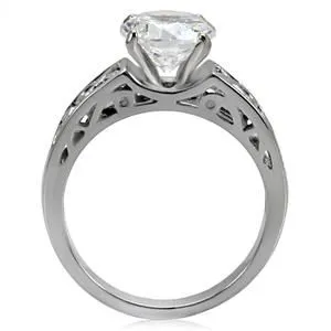 CJ7759OS Wholesale Stainless Steel Round Cubic Zirconia Intricately Designed Setting Engagement Ring