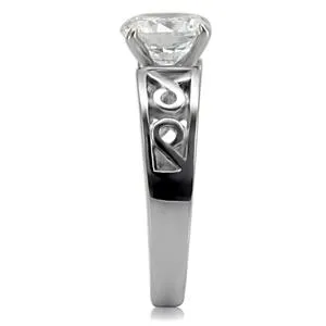 CJ7759OS Wholesale Stainless Steel Round Cubic Zirconia Intricately Designed Setting Engagement Ring