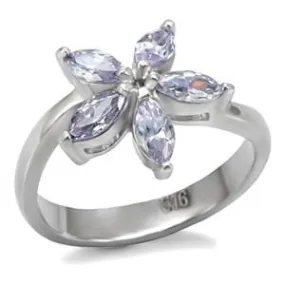 CJ7774OS Wholesale Stainless Steel Light Amethyst Cubic Zirconia Flower Ring