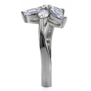 CJ7774OS Wholesale Stainless Steel Light Amethyst Cubic Zirconia Flower Ring