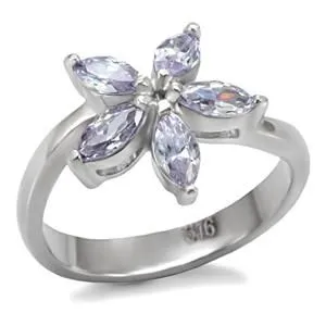 CJ7774OS Wholesale Stainless Steel Light Amethyst Cubic Zirconia Flower Ring