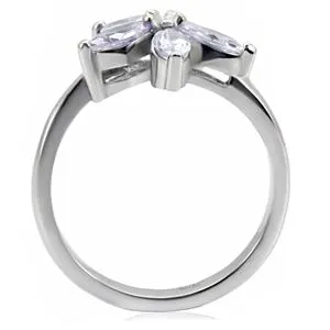 CJ7774OS Wholesale Stainless Steel Light Amethyst Cubic Zirconia Flower Ring