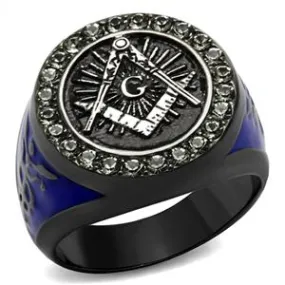 CJE2637 Wholesale Men's Stainless Steel Black Diamond Masonic Ring