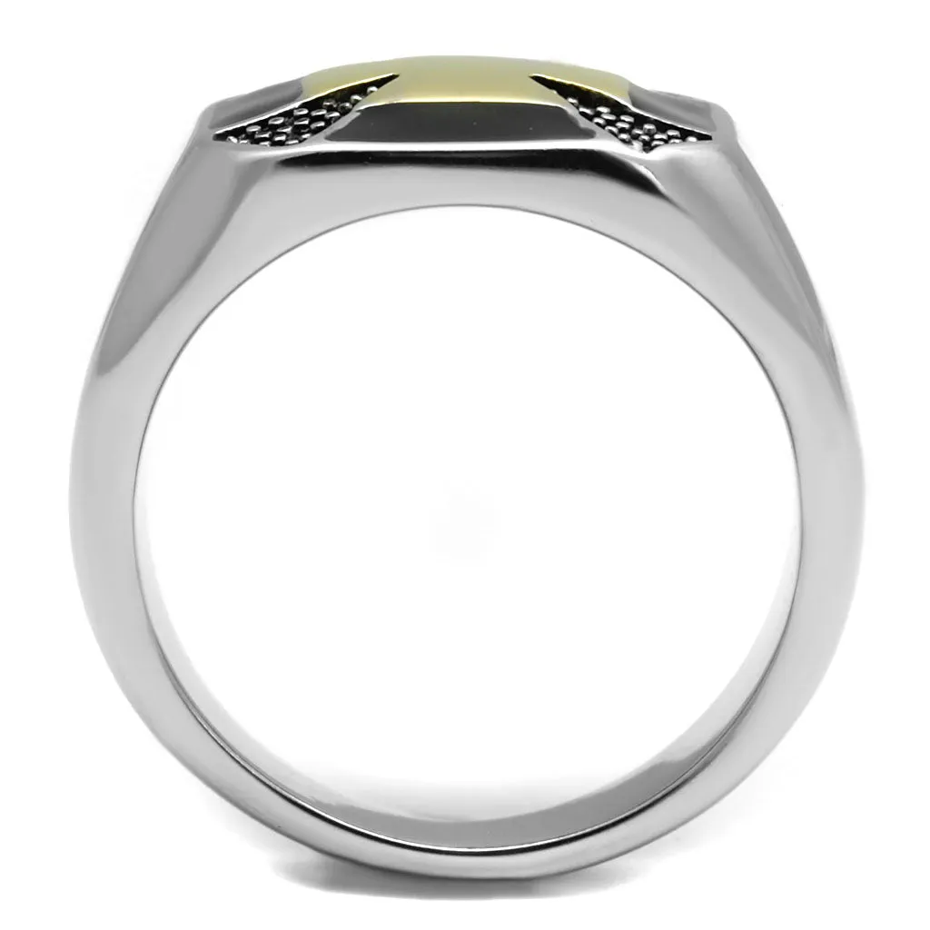 CJE3019 Wholesale Men's Stainless Steel Two Tone IP Gold Epoxy Jet Black Ring
